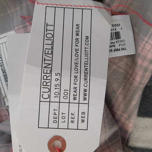 Current/Elliot NWT Prep School Fray Hem Pink Tinsel Plaid Button Up Shirt Size 2 - Picture 7 of 11